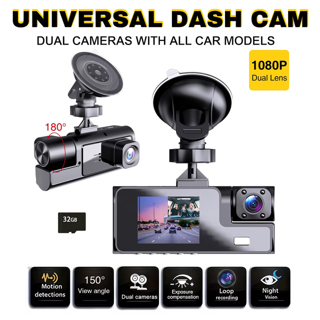 2-inch Universal Car Dash Cam, 1080P Dual-lens High-definition Car Dash Cam with 480P Built-in Camera in stock