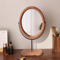 Personalized Wooden Oval Desktop Makeup Mirror with Stand Free-Standing Tabletop Bathroom Cosmetic Mirror (Silver Finish)