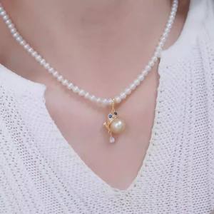 Accesorios de Perlas DIY 31320DIY, Colgante de Plata S925 con Cuentas de 9-10 mm, Base Vacía Chapada en Oro, Colgante de Moda, Hebilla para Collar - Product Image 2