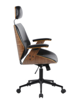 Chaise de bureau exécutive ergonomique de style mid-century moderne en bois courbé et cuir PU avec appui-tête fixe et pivotant réglable en hauteur