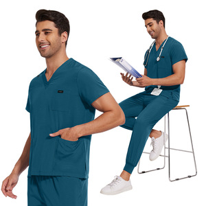Conjuntos de Uniformes Médicos Unisex, Top de Manga Corta con Cuello en V y Bolsillos, Pantalones con Cordón, Uniformes de Hospital, Tejido de Algodón, Poliéster y Elastano - Product Image 2