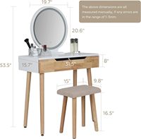 En gros Coiffeuse moderne en bois Lexicon avec miroir à éclairage LED (3 modes), 4 tiroirs, tabouret rembourré, petite coiffeuse de chambre