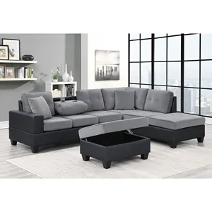 supplier European style fabric L shape 7 seat corner sofa set furniture reclinable sectional sofa