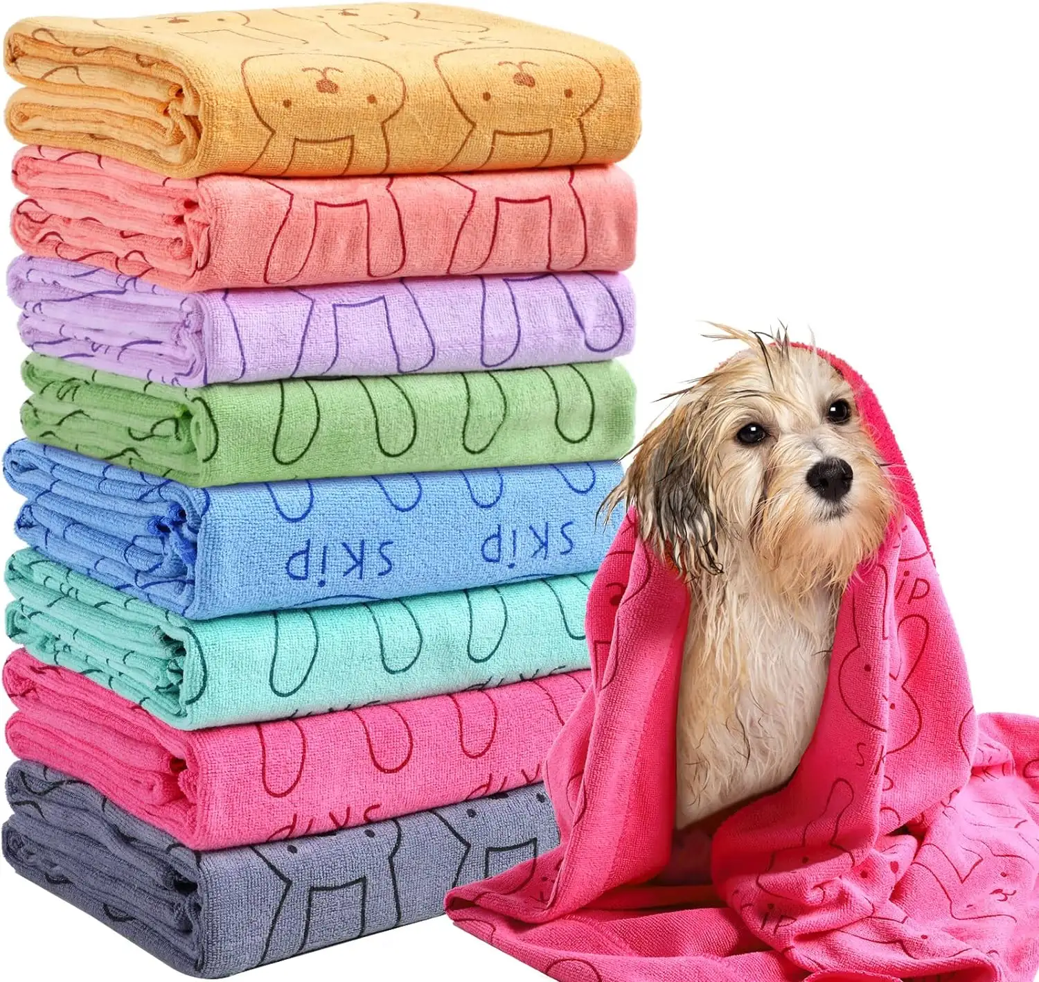 Производитель, оптовая продажа, настраиваемый большой размер, впитывающее полотенце из микрофибры для домашних животных, банное полотенце для собак и кошек с принтом