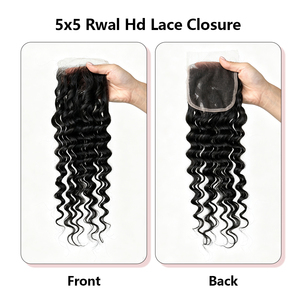 Closure en dentelle HD 4x4 Deep Wave, 100% cheveux humains bruts, 12-18 pouces, dentelle suisse, sans perte ni emmêlement, peut être teint et décoloré, noir naturel - Product Image 5