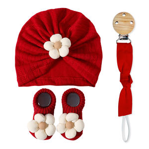 Gorro de <span class=keywords><strong>turbante</strong></span> de flores grandes <span class=keywords><strong>para</strong></span> niñas, gorro de bebé de punto <span class=keywords><strong>para</strong></span> recién nacidos con conjunto de calcetines cortos - Product Image 3
