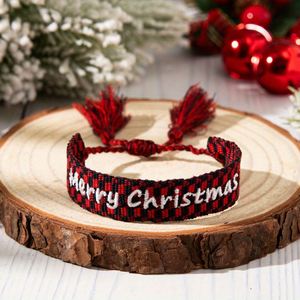 Bracelet en corde de polyester réglable pour femme, style bohème chic, avec pompon brodé Joyeux Noël, promotionnel pour les fêtes - Product Image 5