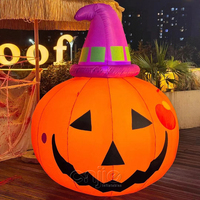 Calabaza Inflable Gigante con Sombrero, Decoración Luminosa LED para Jardín, Patio, Fiesta de Halloween