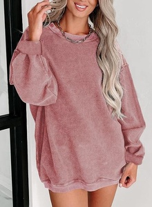 Embroidered Corduroy Jumper Crewneck Wholesale Custom Plain <strong>Ribbed</strong> Heavyweight 400GSM Corded Crew <strong>Neck</strong> <strong>Sweatshirt</strong> for Women - Product Image 5