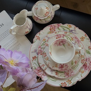 Bol en céramique rose floral vintage <span class=keywords><strong>de</strong></span> style français, tasse à café, soucoupe, assiettes à soupe, à dessert, à pâtes - Vaisselle haut <span class=keywords><strong>de</strong></span> gamme compatible micro-ondes - Product Image 3