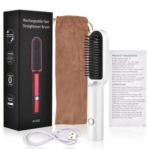 Ionic Hot Air <b>Brush</b> Thick Curly Hair Heated Hair Straightening Negative Ion Metal Handle Nylon <b>Brush</b> Material Battery <b>Powered</b> - Product Image 2