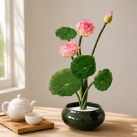 Lot de fleurs artificielles de lotus en soie, style zen chinois, 26 cm, réalistes, 2 fleurs + 1 bourgeon, pour la décoration de la maison, de la table et du salon de thé, vente en gros
