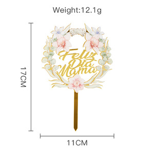 Décoration de gâteau pour la fête des mères, insert en acrylique rond avec inscription 'Feliz Dia Mama' en espagnol, magnifique couronne décorative - Product Image 2