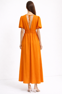 Vestido Maxi Naranja Brillante de Diseño Original para Mujer, Elegante <span class=keywords><strong>con</strong></span> Cuello en V Profundo y Mangas Abullonadas, Vestidos de Verano de Lujo Personalizados para Damas, OEM - Product Image 2