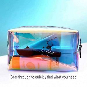 Bolsa de Cosméticos de Viaje Transparente Holográfica con Logotipo Personalizado, Impermeable, de Gran Capacidad, con Cierre de Cremallera de Poliéster Láser - Product Image 3