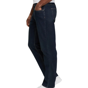 Jean en denim coupe droite délavé foncé pour homme, taille mi-haute, coupe classique, bleu uni, décontracté - Product Image 2