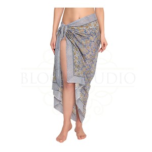Pareo de Algodón con Estampado a Mano en Gris Granito y Mostaza para Mujer, Ligero, para Usar como Cubrebañador, Ropa de Playa y Resort para el Verano - Product Image 5