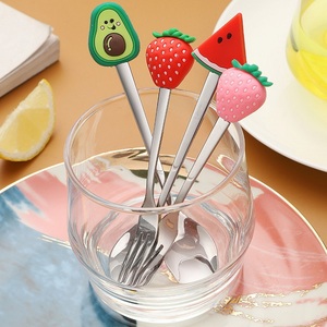 Tenedor creativo con mango de fruta para niños, cuchara de acero inoxidable con dibujos animados, para postre y café - Product Image 5