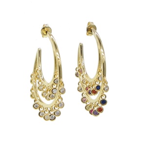 Regalo di Natale placcato in oro grande forma a cerchio appendere molti orecchini rotondi rosso blu chiaro viola doppio cerchio ciondolo CZ gioielli da donna - Product Image 3