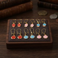 Anting-anting gantung bunga lucu unisex berlapis emas 24K dari JXX Wholesale, enamel warna-warni, perhiasan modis