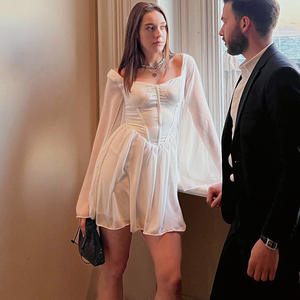 Nouvelle robe tunique portefeuille à manches longues et col carré pour printemps - Product Image 4