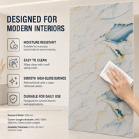 Panneau mural décoratif en PVC brillant MORLENX, imitation marbre UV, agate noir, gris et or, pour hôtels et villas de luxe