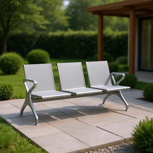 Panca da Esterno in Alluminio a 3 Posti, Design Moderno e Minimalista, Resistente, Colore Argento - Product Image 2