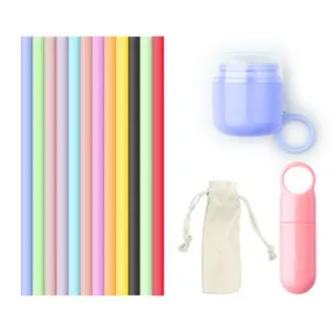 Reusable Silicone Straws Folding Portable Collapsible Premium Food Grade Drinking Straw supplier