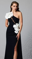 Robes longues pour femmes, chic, magnifiques, à fleurs, à une épaule, noires, bandage, robes de soirée, mode été