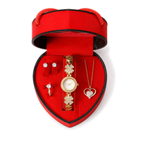 Coffret Cadeau Luxe Romantique Cœur pour Femme : Montre en Strass Cristal, Collier Pendentif Cœur, Boucles d'Oreilles, Bague – Idéal Anniversaire