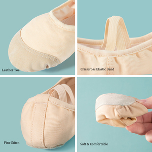 Chaussons de danse classiques en toile pour filles, à bout en daim, à enfiler, à semelle fendue, pour l'entraînement et la pratique de la danse, pour débutantes, tailles 22-42 - Product Image 2