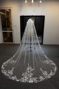 Voile de mariée cathédrale personnalisé en gros, élégant, luxueux, en dentelle, une couche, pour église et mariage catholique - Product Image 4