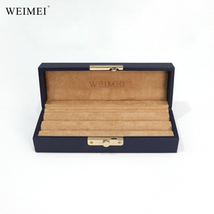 WEIMEI Factory Direct Navy Blue Leather Gold Lock Velvet Lining Ring <b>Earring</b> Stud Organizer OEM Logo Jewelry <b>Box</b> Wholesale - Product Image 6