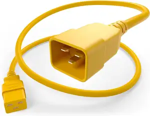 Kabel daya PDU kuning 6FT IEC C19 to IEC C20 16Amp 14AWG 110V SJT jaket C19-C20