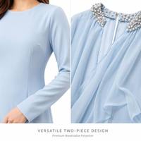 Robe longue en mousseline de soie à col montant et manches cape ornées de strass faite à la main pour femme – Collection 2026 |   Abaya de fête de luxe, Kaftan modeste pour femmes musulmanes