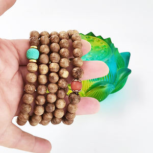 Браслет из бусин из дикого агарового дерева Хайнань, винтажный, с изображением пяти элементов, бирюзовый, 108 бусин, буддийские молитвенные бусы - Product Image 3