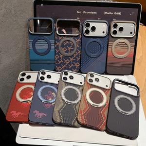 Fashion Slim Carbon Fiber Texture Magnetic Phone Case for iPhone 17 Pro Max With 360° Metal Ring Stand Shockproof Hard Cover - Product Image 2