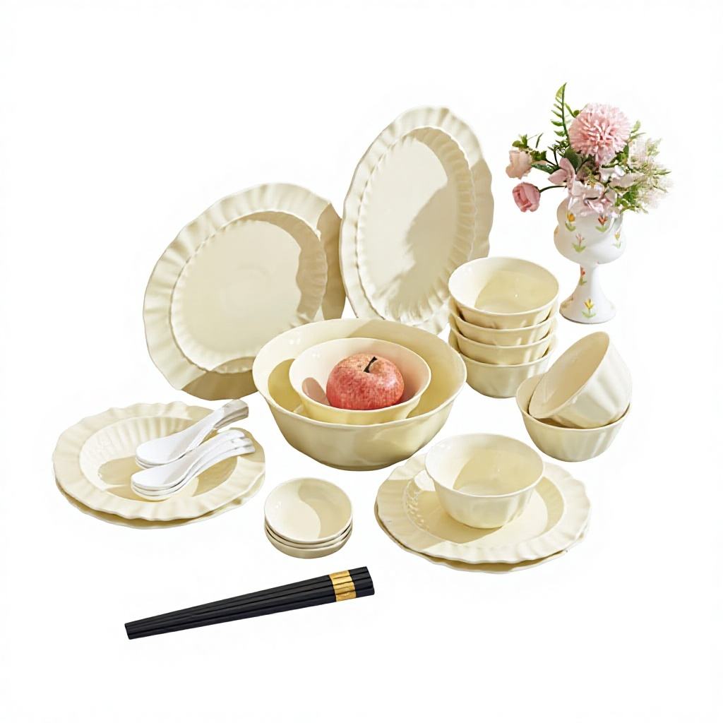 white 6-person 32-piece set-cream lace