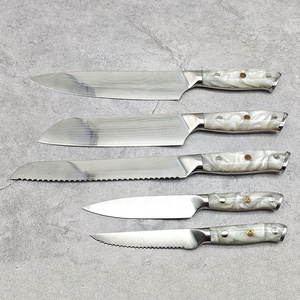 Ensemble de 6 couteaux de cuisine en acier Damas avec manche en résine blanche et <span class=keywords><strong>support</strong></span> magnétique en bois de luxe – Édition 2026 - Product Image 3