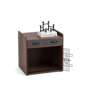 Mueble Jaula para Perros de Interior con 2 Cajones de Tela, Estilo Mesa Auxiliar, Casa para Mascotas de Tamaño Mediano con Techo de Madera - Product Image 1