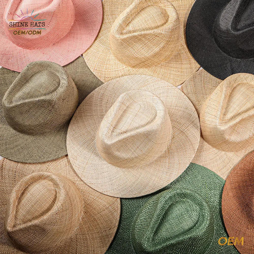 Shinehat 2024 OEM Logo personalizzato all'ingrosso a tesa larga Fedora Panama cappello estivo Sombrero Chapeau donne cowboy spiaggia cappelli di paglia