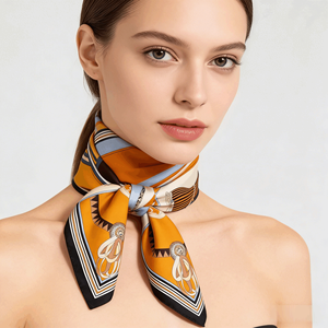 Foulard carré en soie animal équestre personnalisé pour femmes 100% soie de mûrier 53x53cm motifs de cheval bleu <span class=keywords><strong>crème</strong></span> jaune Satin de luxe - Product Image 2