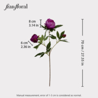Pivoine Artificielle Réaliste en Soie PEONY DUTCHESE DE LUEMOURS, Paeonia Lactiflora, 3 Têtes, Faite à la Main, Légère, Tige Unique