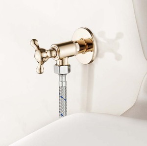 Robinet d'arrêt triangulaire français doré champagne pour eau chaude/froide, robinet de luxe en laiton chromé pour toilettes domestiques, garantie 3 ans - Product Image 4