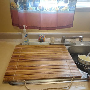 Functional Teak Wood <b>Bamboo</b> Over-Sink Dish Drying Rack <b>Roll</b>-Up Design Single Tier Efficient Kitchen Counter Space Utilization - Product Image 5