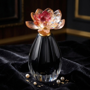 Crystal Coast Glass Flower Cap <b>Bottle</b> Perfume Container Easy Open End Black Body Amber Petal <b>Stopper</b> Home Fragrance Decorative - Product Image 2
