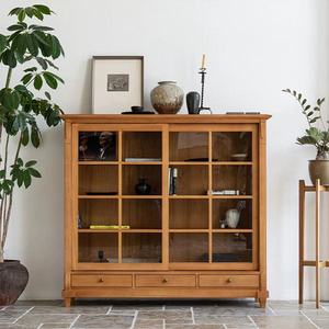 Librero de Pared para Sala de Estar, Moderno, de Madera de Teca Africana, Ahorra Espacio, Hecho a Mano, con Puerta de Vidrio Antipolvo, Mueble de Almacenamiento para Estudio - Product Image 4