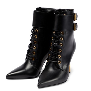 <span class=keywords><strong>Botines</strong></span> de punta estrecha para mujer, botas de tacón dorado con cremallera en la espalda, Stilettos de talla grande - Product Image 1