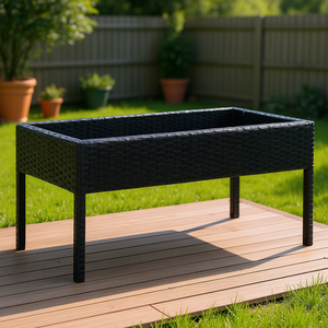 Mesa de patio de ratán sintético negro 29.5x15.7x14.6 Muebles de exterior Diseño contemporáneo duradero - Product Image 2