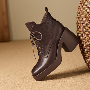 Zapato Artesanal de Una Sola Pieza con Hebilla Grande, Estilo Retro, Tacón Redondo, Cuero Genuino, Suela Suave, Duradero, Impermeable y Antideslizante - Product Image 5